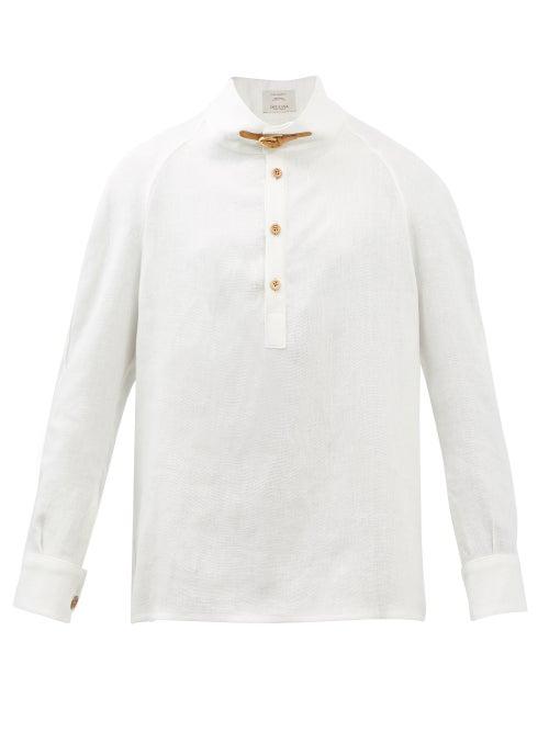 Giuliva Heritage Collection - Raff Belted-collar Linen-voile Henley Shirt - Mens - White