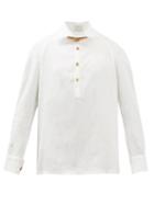 Giuliva Heritage Collection - Raff Belted-collar Linen-voile Henley Shirt - Mens - White