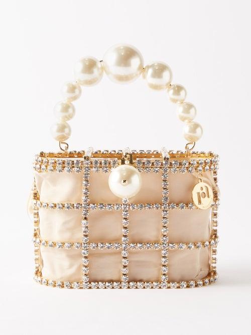 Rosantica - Holli Crystal-embellished Cage Bag - Womens - Beige Multi