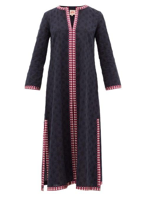 Matchesfashion.com Le Sirenuse, Positano - Brenda Embroidered Cotton Kaftan - Womens - Navy
