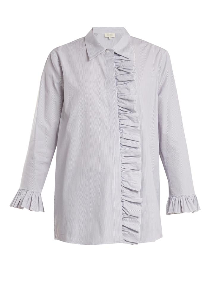 Isa Arfen Ruffle-trimmed Striped Cotton Shirt