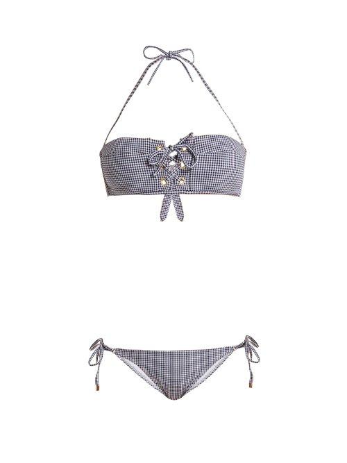 Matchesfashion.com Melissa Odabash - Jordan Lace Up Bandeau Bikini - Womens - Navy White