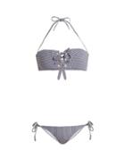 Matchesfashion.com Melissa Odabash - Jordan Lace Up Bandeau Bikini - Womens - Navy White