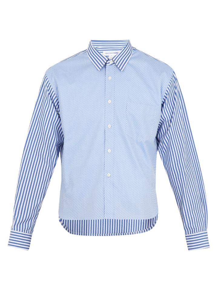 Comme Des Garçons Shirt Contrast-panel Step-hem Cotton Shirt
