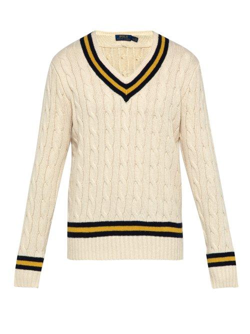 Matchesfashion.com Polo Ralph Lauren - V Neck Cotton And Cashmere Blend Cricket Sweater - Mens - White