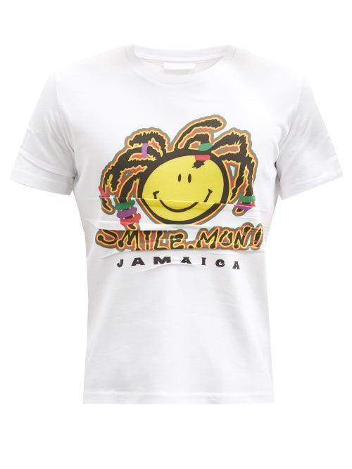 Matchesfashion.com Bianca Saunders - Jamaica Tourist-print Cotton-blend Jersey T-shirt - Mens - Orange White
