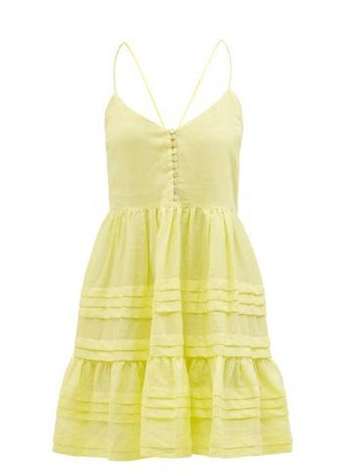 Ladies Beachwear Ale Mais - Fluer Tiered Ramie Mini Dress - Womens - Yellow