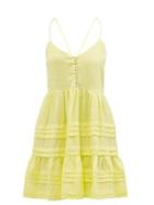 Ladies Beachwear Ale Mais - Fluer Tiered Ramie Mini Dress - Womens - Yellow