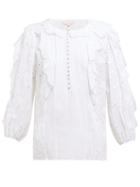 Matchesfashion.com Rebecca Taylor - Livy Broderie Anglaise Cotton Blend Blouse - Womens - White