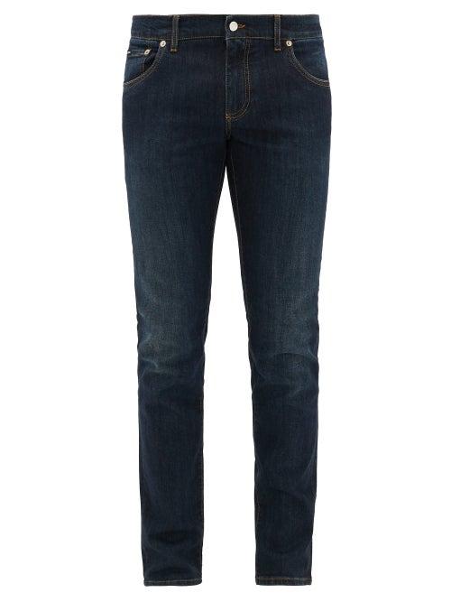 Matchesfashion.com Dolce & Gabbana - Crown And Logo-embroidered Slim-leg Jeans - Mens - Blue