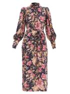Matchesfashion.com Zimmermann - Lucky Floral-print Side-button Silk Dress - Womens - Pink Multi