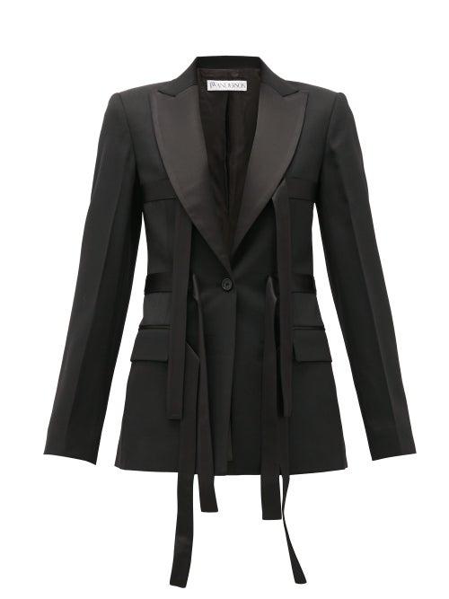 Matchesfashion.com Jw Anderson - Satin-strap Wool-twill Blazer - Womens - Black