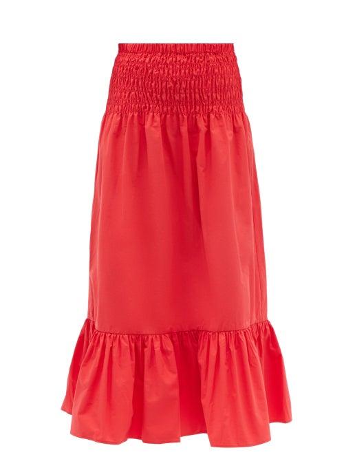 Ladies Beachwear Rhode - Artie Shirred Cotton Midi Skirt - Womens - Red
