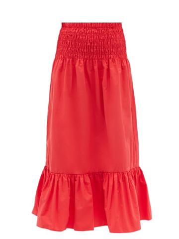 Ladies Beachwear Rhode - Artie Shirred Cotton Midi Skirt - Womens - Red