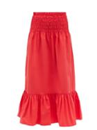 Ladies Beachwear Rhode - Artie Shirred Cotton Midi Skirt - Womens - Red