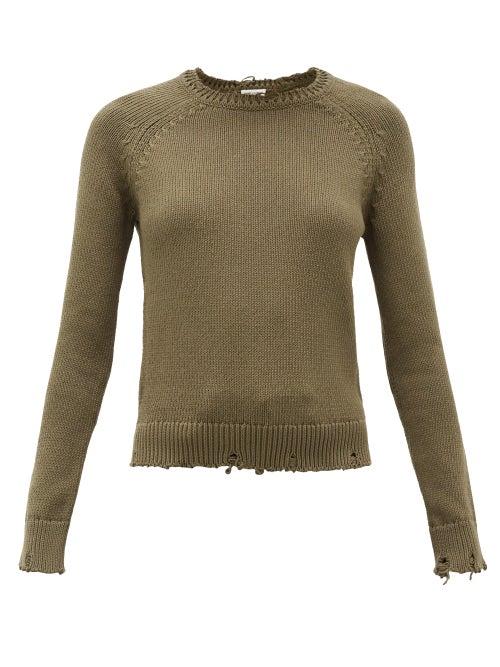 Matchesfashion.com Saint Laurent - Laddered Cotton Sweater - Womens - Khaki