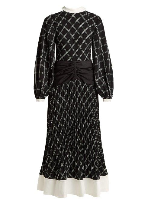 Matchesfashion.com Self-portrait - Check Print Midi Dress - Womens - Navy Print
