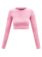 Dolce & Gabbana - Ribbed-silk Cropped Top - Womens - Pink