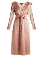 Matchesfashion.com Rochas - Bow Shoulder Floral Jacquard Midi Dress - Womens - Pink Gold