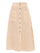 Matchesfashion.com Three Graces London - Anna Striped Button-down Linen Midi Skirt - Womens - Multi