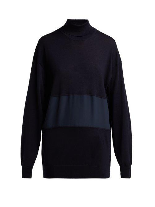 Matchesfashion.com Chlo - Roll Neck Silk Panel Wool Sweater - Womens - Navy