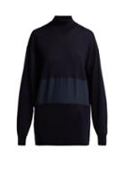 Matchesfashion.com Chlo - Roll Neck Silk Panel Wool Sweater - Womens - Navy