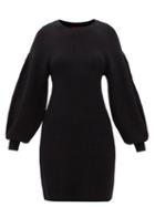 Staud - Marylebone Balloon-sleeve Ribbed-knit Mini Dress - Womens - Black