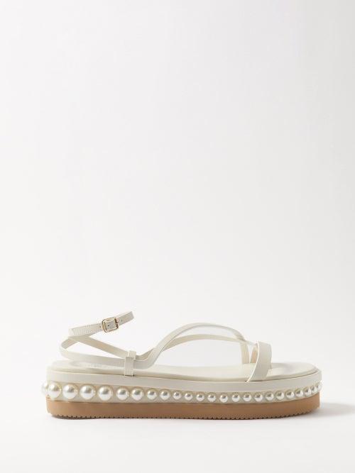 Jimmy Choo - Pine Faux Pearl-embellished Leather Sandals - Womens - White Multi