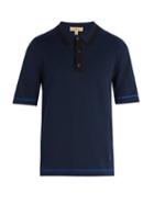 Matchesfashion.com Burberry - Contrast Knit Cotton Polo Shirt - Mens - Navy