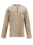 Commas - Collarless Quarter-button Linen-blend Shirt - Mens - Camel