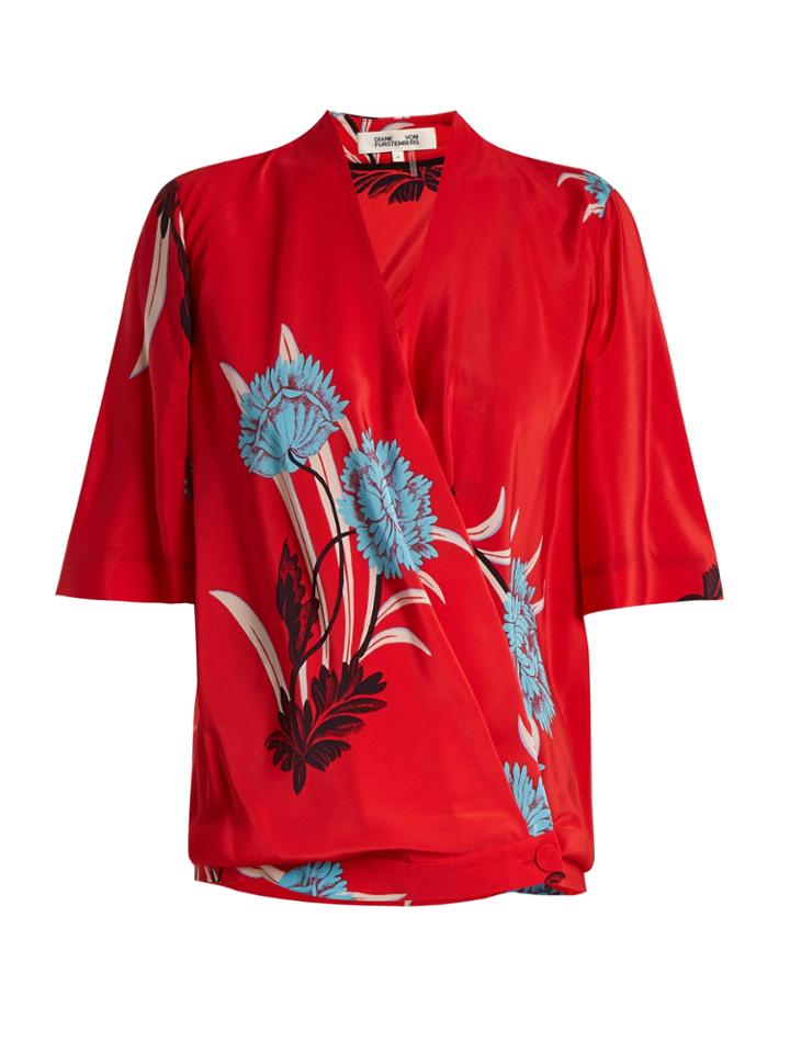 Diane Von Furstenberg Farren-print Silk Crepe De Chine Top