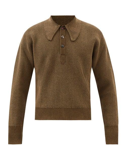 Maison Margiela - Ribbed Cotton-blend Long-sleeve Polo Shirt - Mens - Green
