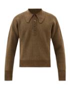 Maison Margiela - Ribbed Cotton-blend Long-sleeve Polo Shirt - Mens - Green