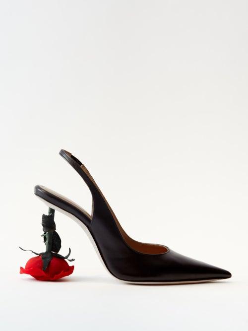 Loewe - Rose-heel 100 Slingback Leather Pumps - Womens - Black Red