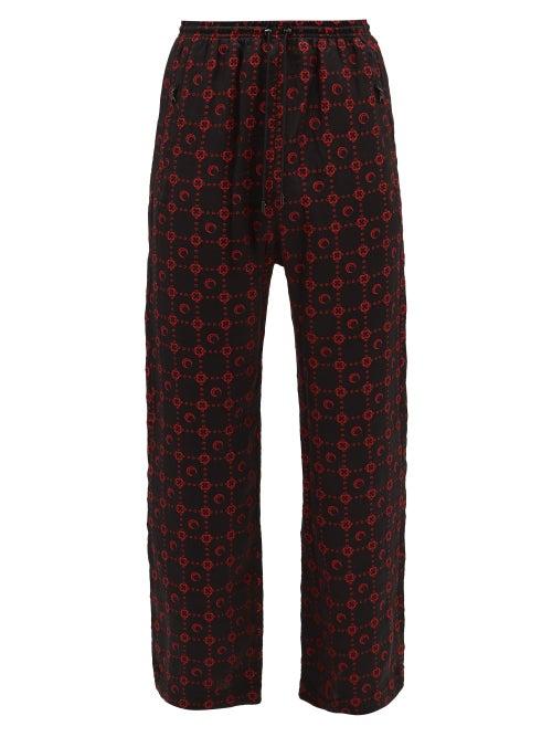 Matchesfashion.com Marine Serre - Moon-jacquard Silk-blend Satin Trousers - Mens - Black