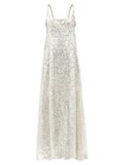 Matchesfashion.com Marc Jacobs Runway - Scoop-neck Cape-back Metallic Lace Gown - Womens - Silver