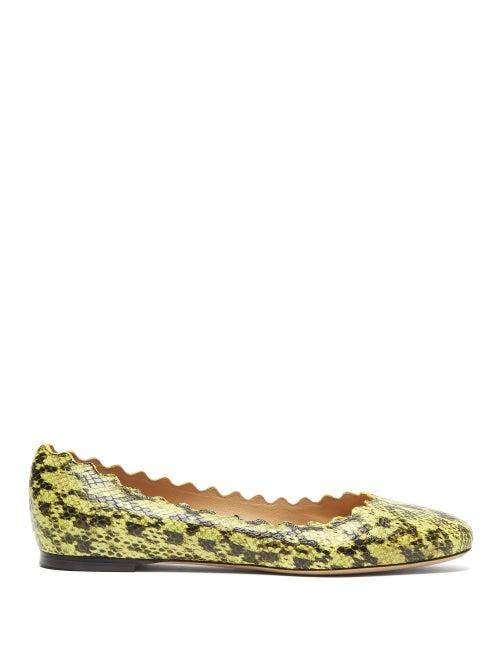 Matchesfashion.com Chlo - Lauren Python-effect Leather Ballet Flats - Womens - Black Yellow