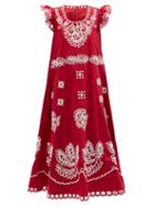 Matchesfashion.com Redvalentino - Sangallo-embroidered Cotton-blend Midi Dress - Womens - Red White