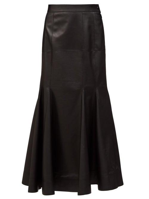 Matchesfashion.com Loewe - Godet-hem Leather Midi Skirt - Womens - Black