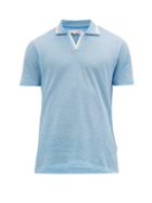 Matchesfashion.com Orlebar Brown - Felix Linen Piqu Polo Shirt - Mens - Blue