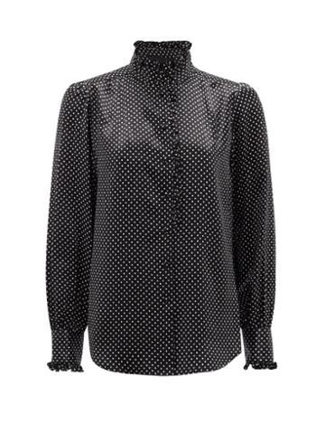 Matchesfashion.com Marc Jacobs Runway - High-neck Ruffled Polka-dot Silk-satin Blouse - Womens - Black