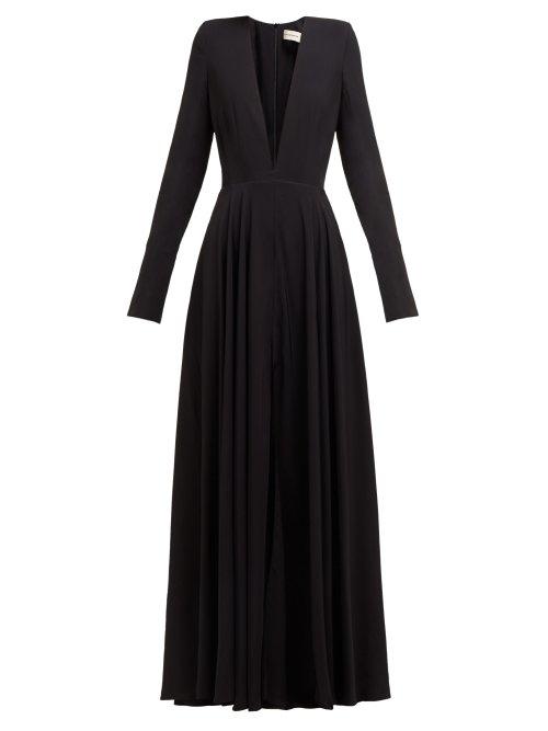 Matchesfashion.com Alexandre Vauthier - Plunge Neck Slit Front Crepe Gown - Womens - Black