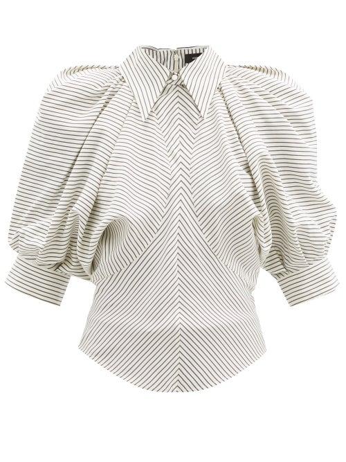 Matchesfashion.com Isabel Marant - Eori Puffed-sleeve Striped Silk-crepe Blouse - Womens - Ivory