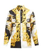 Matchesfashion.com Versace - Baroque-print Silk-faille Shirt - Mens - Black Yellow