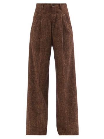 Umit Benan B+ - Pleated Wide-leg Herringbone Trousers - Womens - Brown