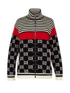 Matchesfashion.com Gucci - Gg Instarsia Knit Zip Cotton Cardigan - Mens - Navy Multi
