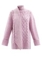 Ganni - Cable-knit Scarf Roll-neck Sweater - Womens - Pink
