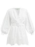 Matchesfashion.com Off-white - Belted Broderie Anglaise Cotton Blend Mini Dress - Womens - White