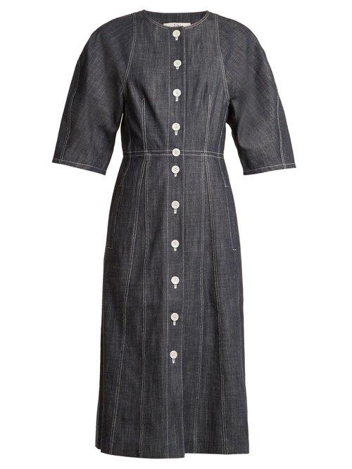 Matchesfashion.com Tibi - Cocoon Sleeved Button Down Denim Dress - Womens - Indigo