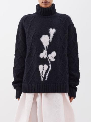 Bernadette - Olympia Floral-intarsia Cable-knit Sweater - Womens - Black Pink